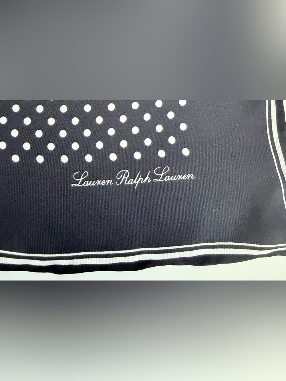 Lauren Ralph Lauren Black & White Polka Dot Silk Scarf/Twillie 22”x 22” Square - Picture 8 of 11
